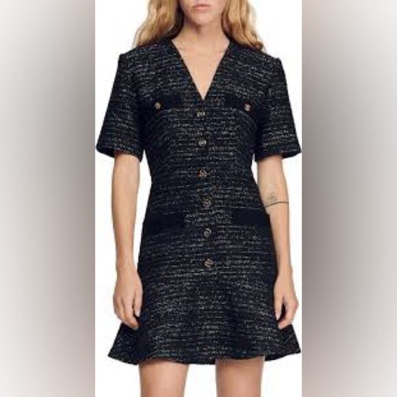 Sandro Gwendoline Tweed Dress Black Size 4 US - Picture 8 of 10